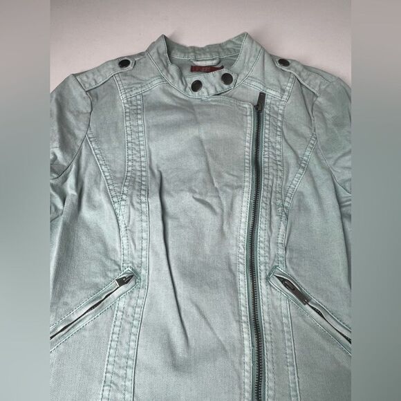 EDC Turquoise Blue Denim Moto Jacket Cotton Full Zipper EU S/ US S Y2K NWOT - Picture 6 of 14